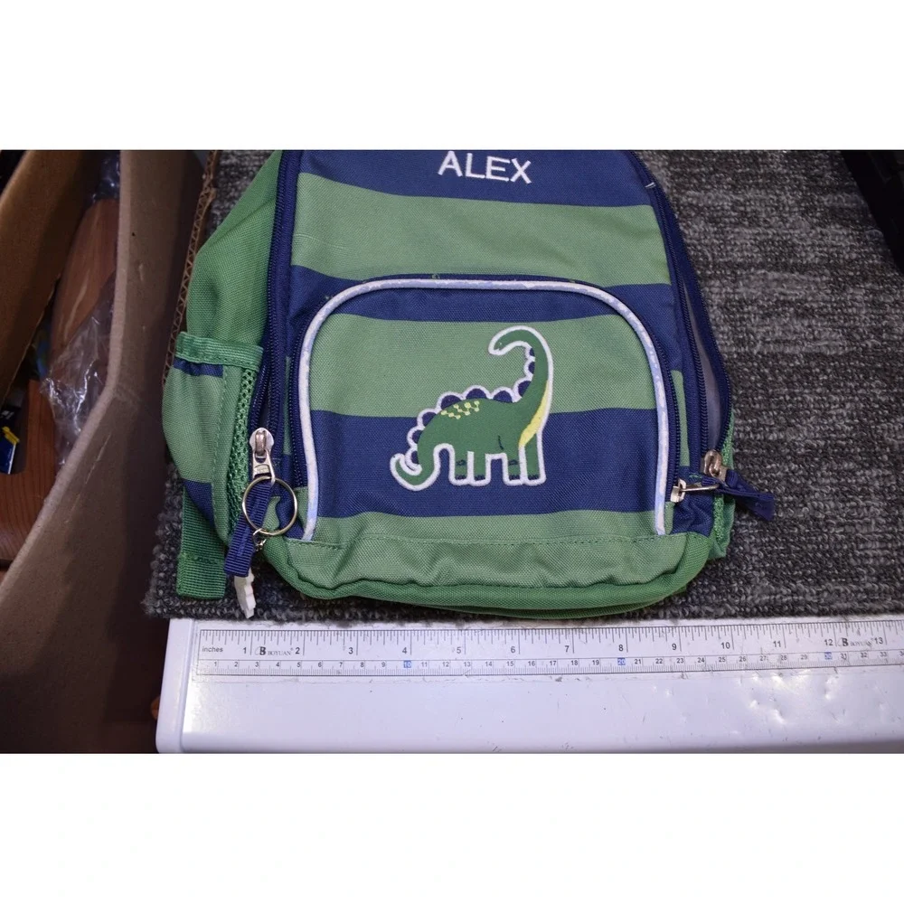 2019 Pottery Barn Kids ALEX Dinosaur Green Blue Stripe Toddler Mini Backpack Boy